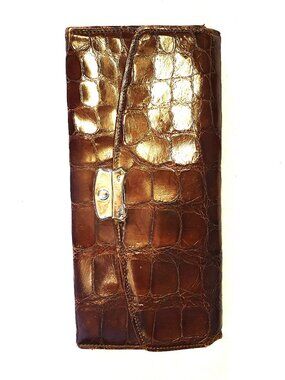 Victorian Luxury 1872 British Birmingham Sterling Silver & Alligator Skin Wallet
